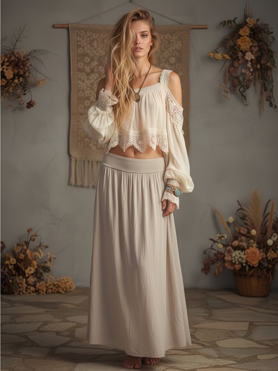 Camden Layne Dresses & Skirts - Italian Bamboo Grey-Taupe Maxi Skirt with Wide Waistband